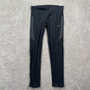 Nike Dri-Fit Skinny Leg Running Leggings Pants Women's Size L Black Zipper Hem